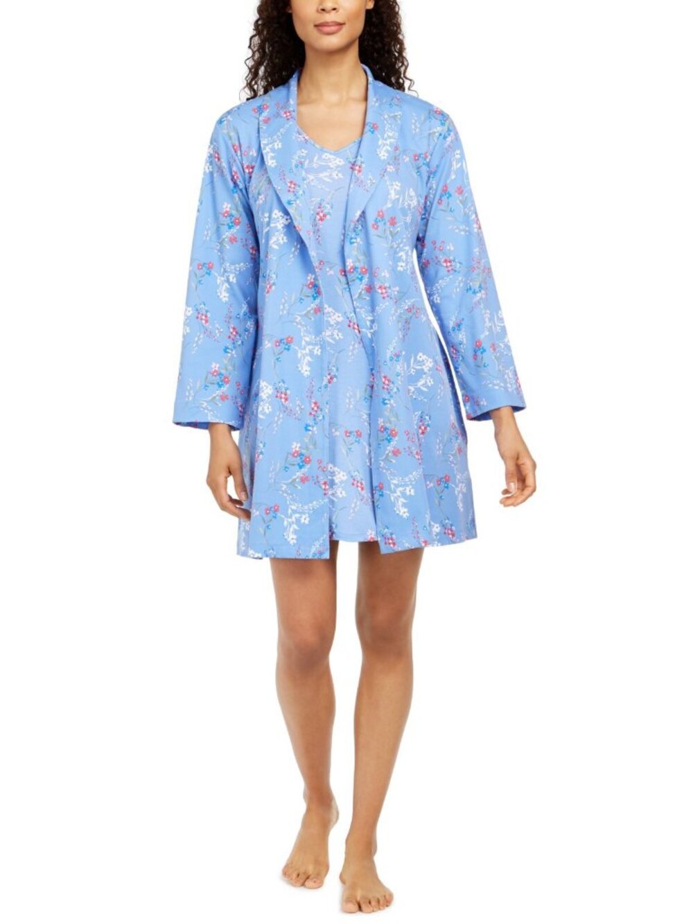 Charter Club Womens Sleepwear Cotton Floral Print Wrap Robe